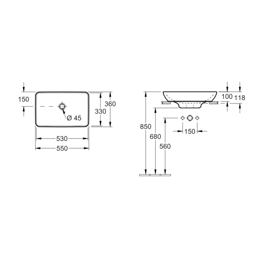 Villeroy & Boch 411355R1 - Lavoar pentru blat VENTICELLO 55,5x36 cm ceramică/albă