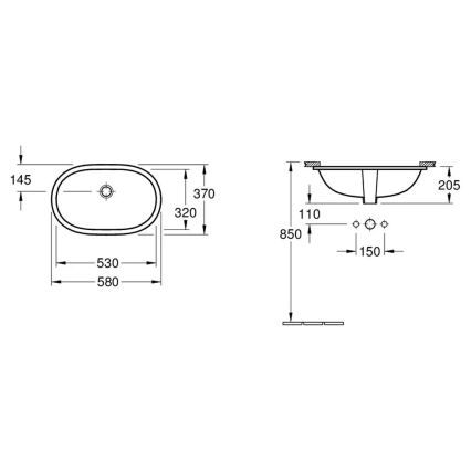 Villeroy & Boch 41625001 - Lavoar încastrat O.NOVO 53 x 32 cm, ceramică/alb
