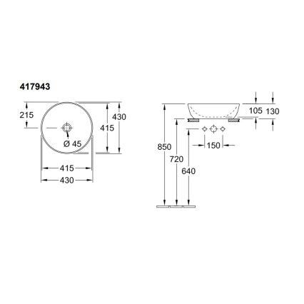 Villeroy & Boch 417943R1 - Lavoar pe blat ARTIS Ø 43 cm ceramică/alb