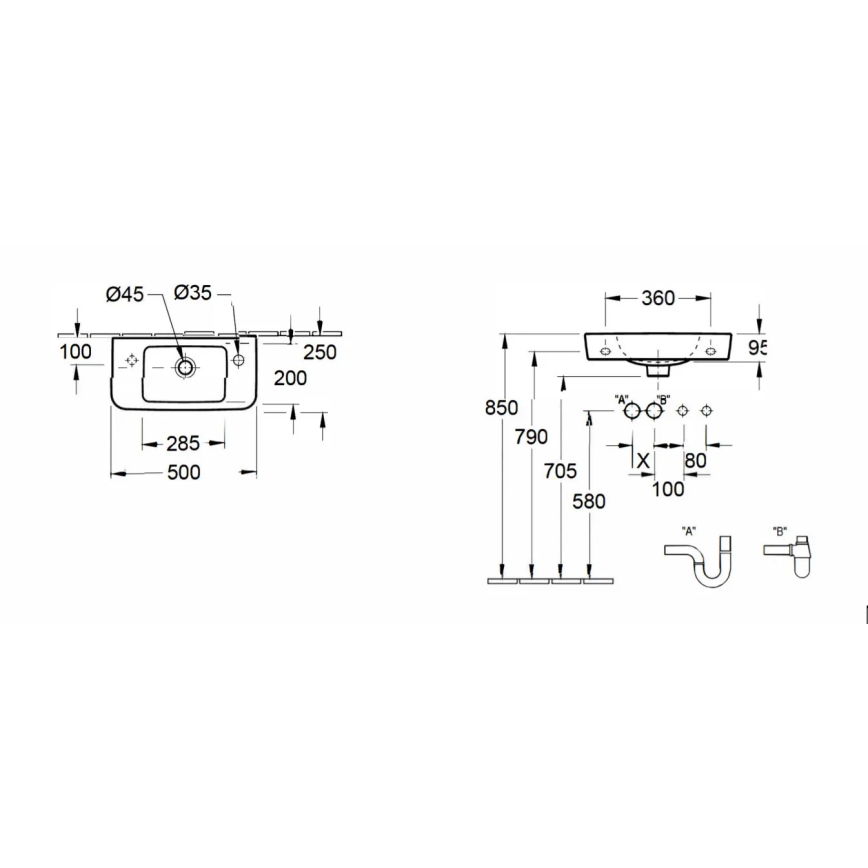 Villeroy & Boch 4342R501 - Lavoar suspendat O.NOVO 50 x 25 cm, ceramică albă