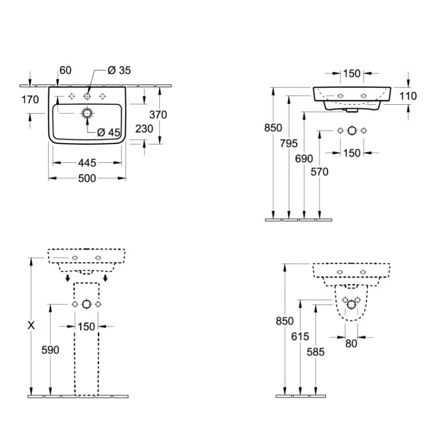 Villeroy & Boch 43445001 - Lavoar suspendat O.NOVO 50x37 cm ceramică/alb