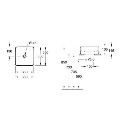 Villeroy & Boch 4A213801 - Lavoar pentru blat COLLARO 38x38 cm, ceramică, alb