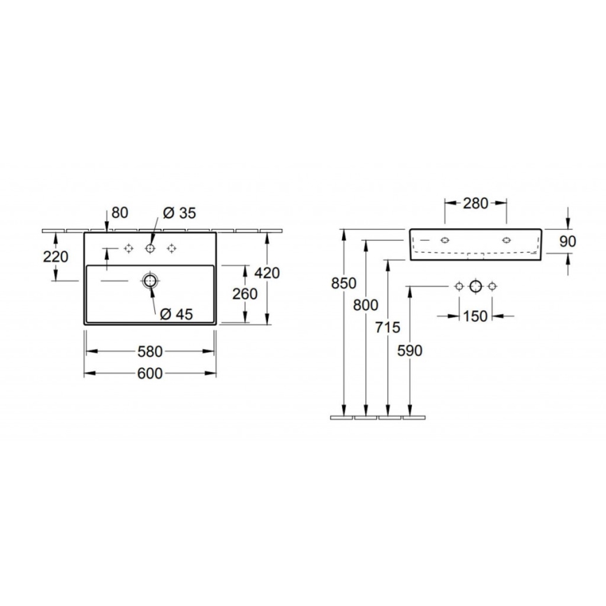 Villeroy & Boch 4A226001 - Lavoar suspendat MEMENTO 60 x 42 cm, ceramică, alb
