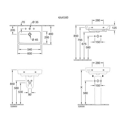 Villeroy & Boch 4A416001 - Lavoar suspendat O.NOVO 60x46 cm ceramică/alb