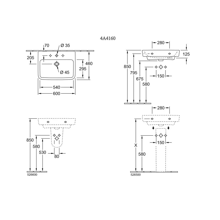 Villeroy & Boch 4A416001 - Lavoar suspendat O.NOVO 60x46 cm ceramică/alb