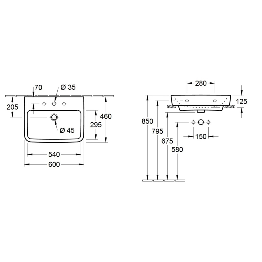 Villeroy & Boch 4A416G01 - Lavoar suspendat O.NOVO 60 x 46 cm, ceramică, alb