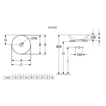 Villeroy & Boch 4A450001 - Lavoar pentru blat LOOP&FRIENDS, Ø 38 cm, ceramică/alb