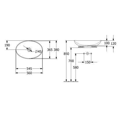 Villeroy & Boch 4A470001 - Lavoar LOOP&FRIENDS pentru montaj pe blat, 56 x 38 cm, ceramică/albă