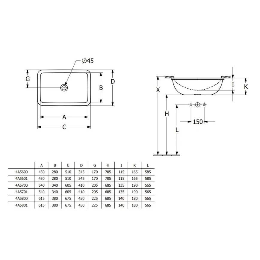 Villeroy & Boch 4A5601R1 - Lavoar încastrat LOOP&FRIENDS 45 x 28 cm, ceramică, alb