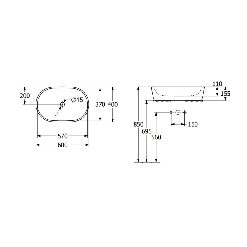 Villeroy & Boch 5A266001 - Lavoar pentru montare pe blat ARCHITECTURA 60x40 cm ceramică/alb