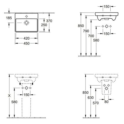 Villeroy & Boch 73584501 - Lavoar suspendat AVENTO 45x37 cm ceramică/alb