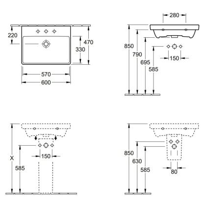 Villeroy & Boch AVENTO lavoar suspendat 60 x 47 cm, ceramică, alb - 41586001