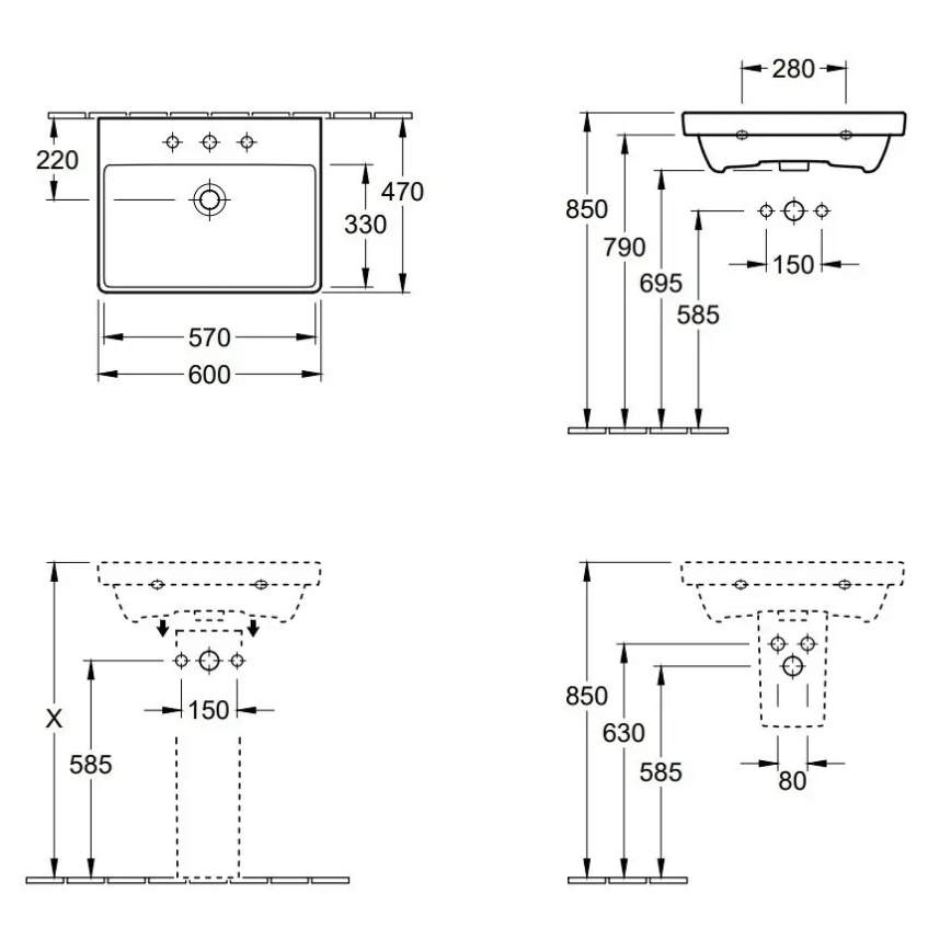 Villeroy & Boch AVENTO lavoar suspendat 60 x 47 cm, ceramică, alb - 41586001