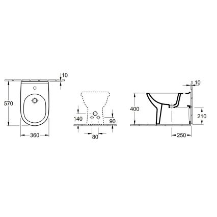 Villeroy & Boch O.NOVO 54610001 - Bideu pe podea, 57 x 36 cm, ceramică, alb