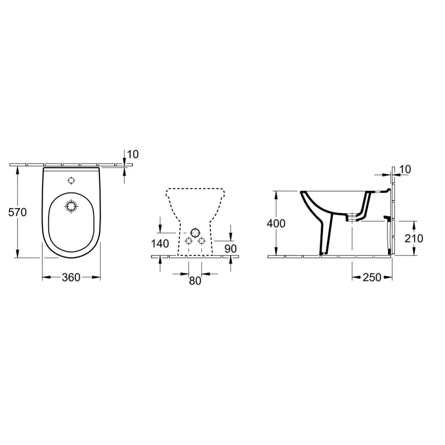 Villeroy & Boch O.NOVO 54610001 - Bideu pe podea, 57 x 36 cm, ceramică, alb