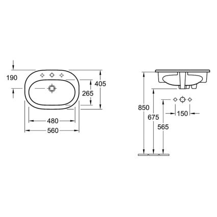 Villeroy & Boch O.NOVO - Lavoar încastrat 56 x 41 cm, ceramică, alb (416156R1)