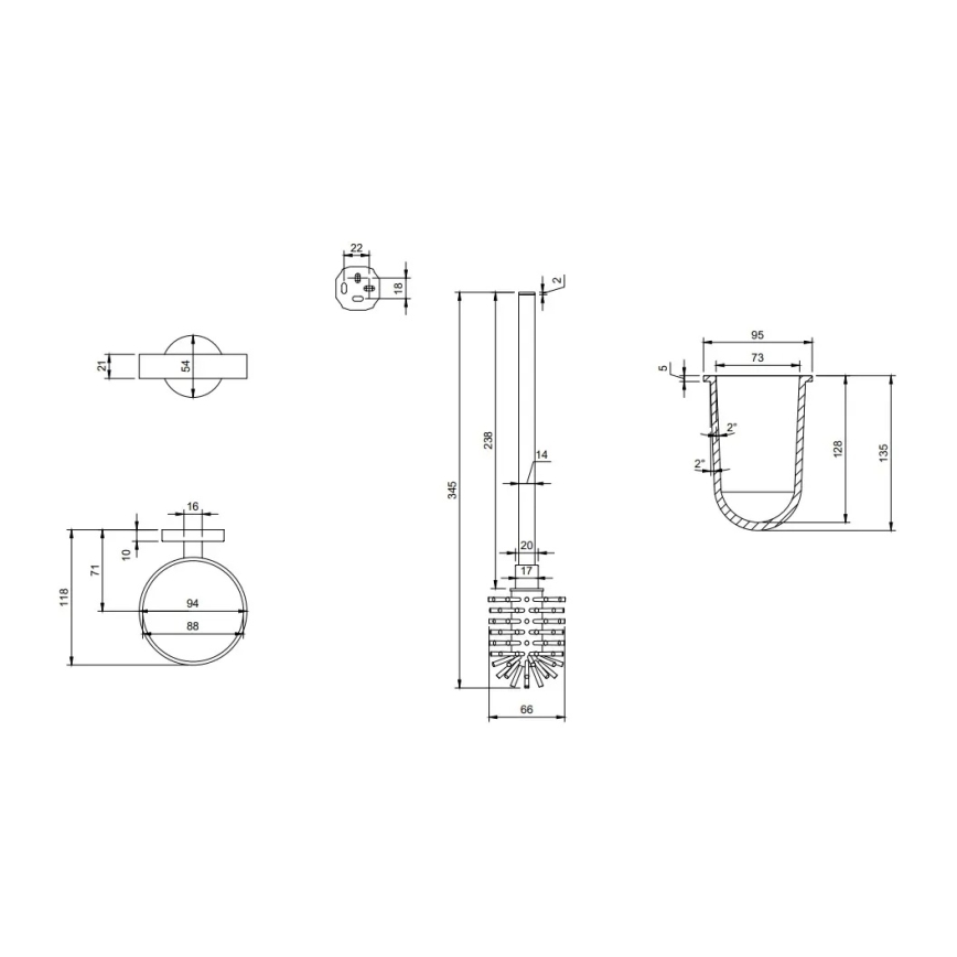 Villeroy & Boch TVA15101600061 - Perie WC de perete ELEMENTS, sticlă/crom lucios