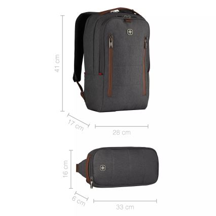 Wenger - Rucsac pentru laptop 15 l 16 cu buzunar pentru tabletă 12 + geantă crossbody City Upgrade 2în1 gri