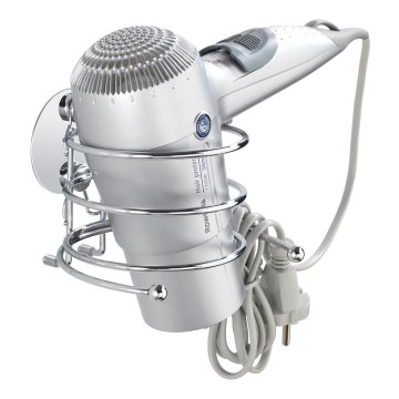 WENKO 18770100 - Suport pentru uscător de păr TURBO-LOC rotund, din oțel, 14 x 11,5 cm, finisaj crom lucios