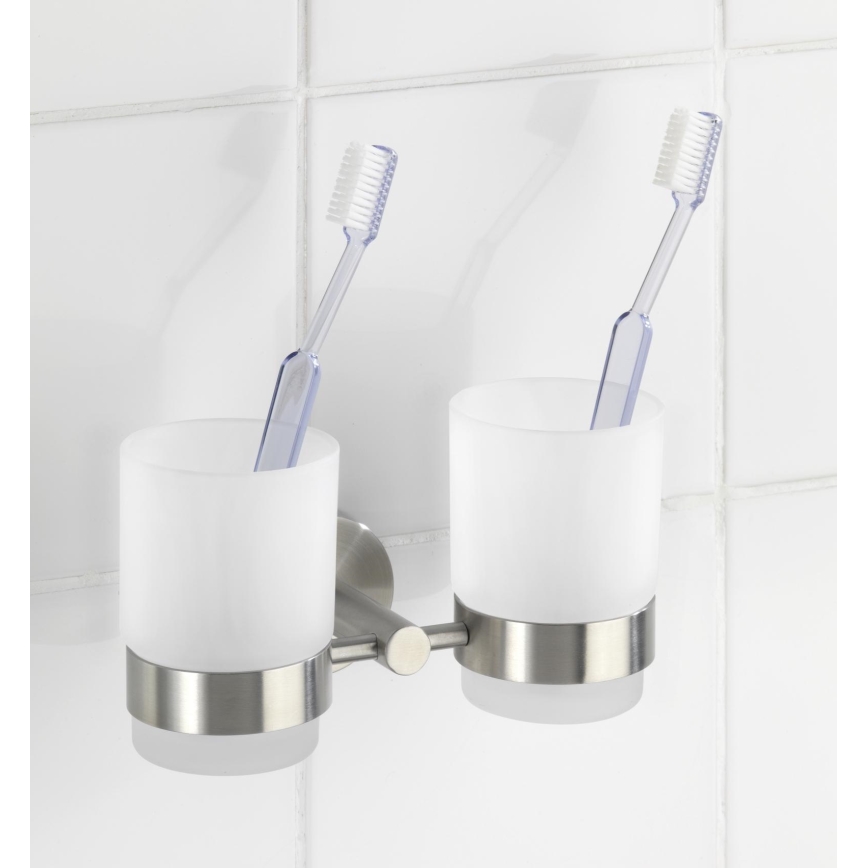 WENKO 19638100 - Suport pentru periuțe de dinți BOSIO MATT, 17,5 x 9,5 cm, inox/argintiu