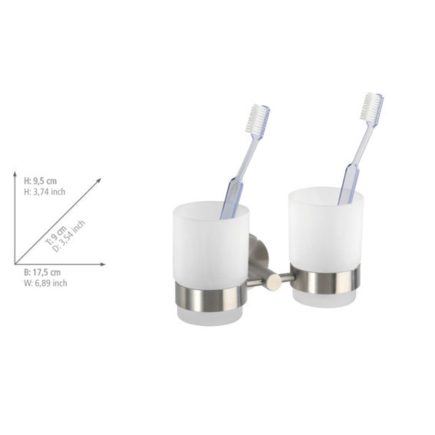 WENKO 19638100 - Suport pentru periuțe de dinți BOSIO MATT, 17,5 x 9,5 cm, inox/argintiu