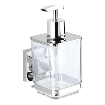 WENKO 22683100 - Dozator de săpun VACUUM-LOC QUADRO ED, 7,5 x 16 cm, argintiu / crom lucios