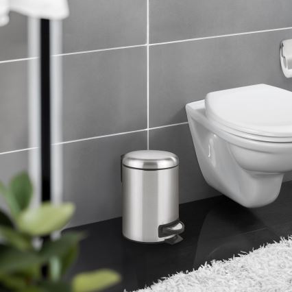 WENKO 22702100 - Coș de gunoi LEMAN 17 x 25 cm, inox satinat/negru