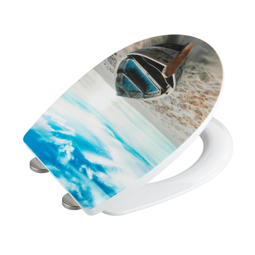 WENKO 23532100-WC Capac WC, 36,5 x 45 cm, multicolor/argintiu, capacitate de încărcare 300/350 kg