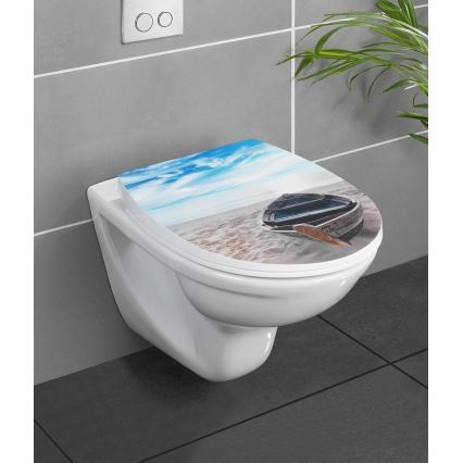 WENKO 23532100-WC Capac WC, 36,5 x 45 cm, multicolor/argintiu, capacitate de încărcare 300/350 kg