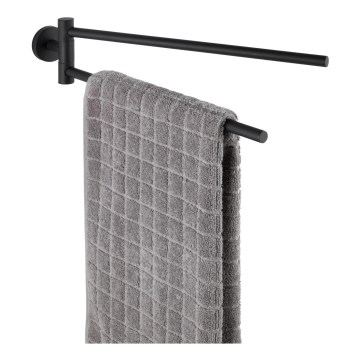 WENKO 24238100 - Suport pentru prosoape BOSIO BLACK, 5,5 x 43 cm, inox/argintiu