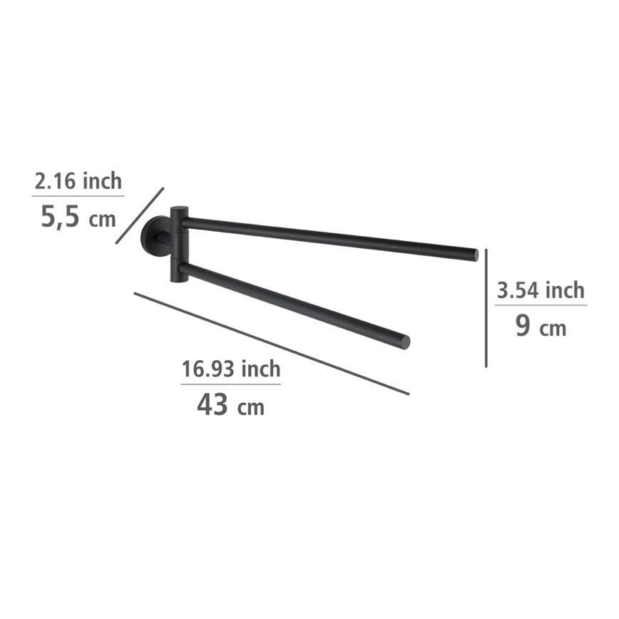 WENKO 24238100 - Suport pentru prosoape BOSIO BLACK, 5,5 x 43 cm, inox/argintiu