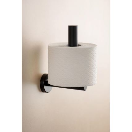 WENKO 24262100 - Suport pentru hârtie igienică BOSIO BLACK, 8 x 18 cm, inox/argintiu
