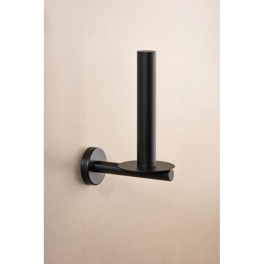 WENKO 24262100 - Suport pentru hârtie igienică BOSIO BLACK, 8 x 18 cm, inox/argintiu