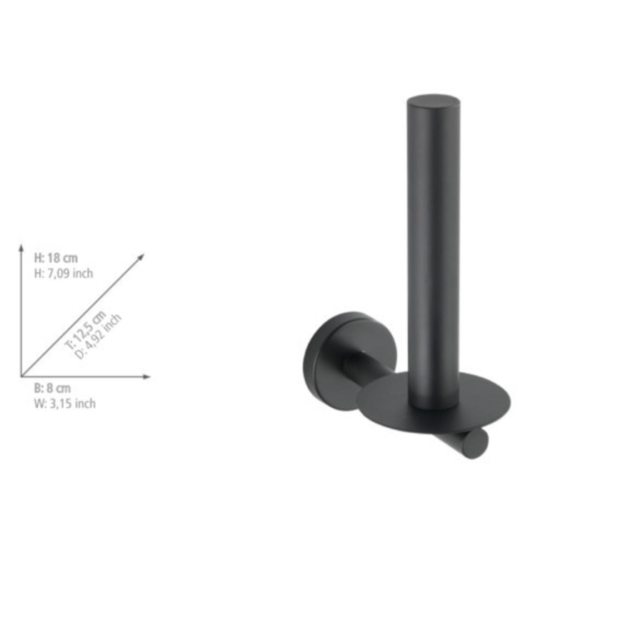 WENKO 24262100 - Suport pentru hârtie igienică BOSIO BLACK, 8 x 18 cm, inox/argintiu