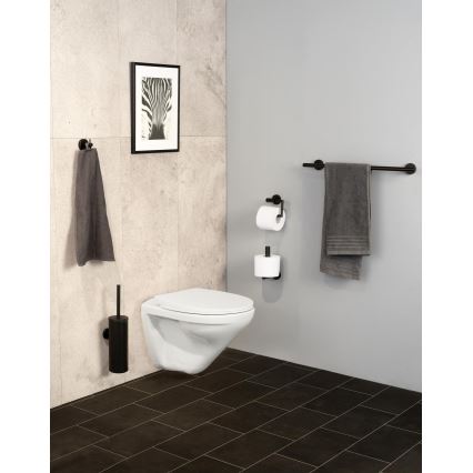 WENKO 24262100 - Suport pentru hârtie igienică BOSIO BLACK, 8 x 18 cm, inox/argintiu