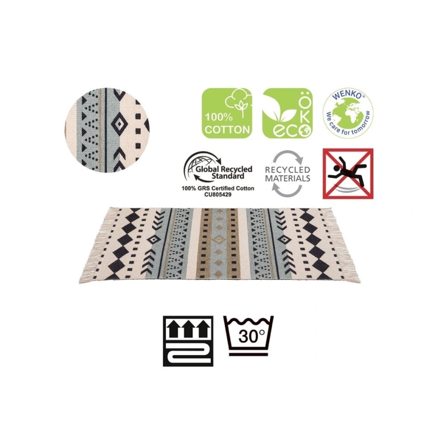 WENKO 25277100 - Preș din bumbac reciclat 80 x 50 cm, multicolor