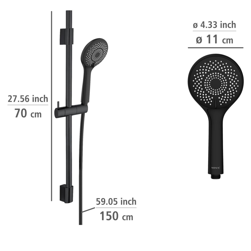 WENKO 25453100 - Set de duș WaterSaving System, 70 cm, negru