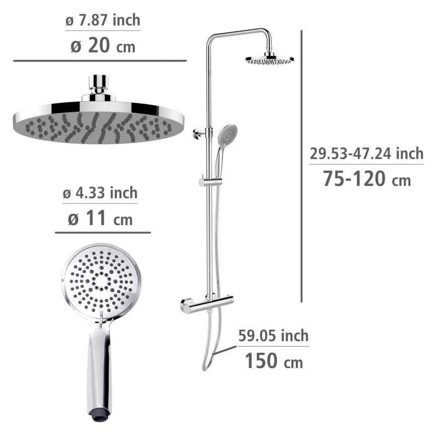 WENKO 25483100 - Sistem de duș WATERSAVING SYSTEM, 120 cm, crom lucios
