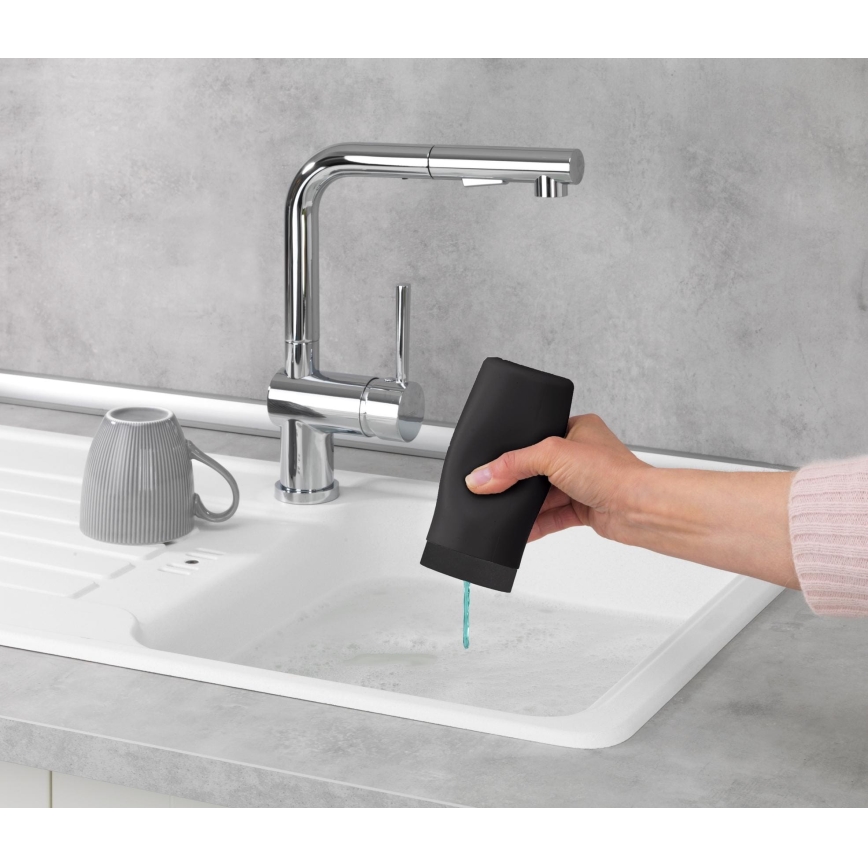 WENKO 54675100 - Dozator de săpun EASY SQUEEZ-E, 6 x 14 cm, negru