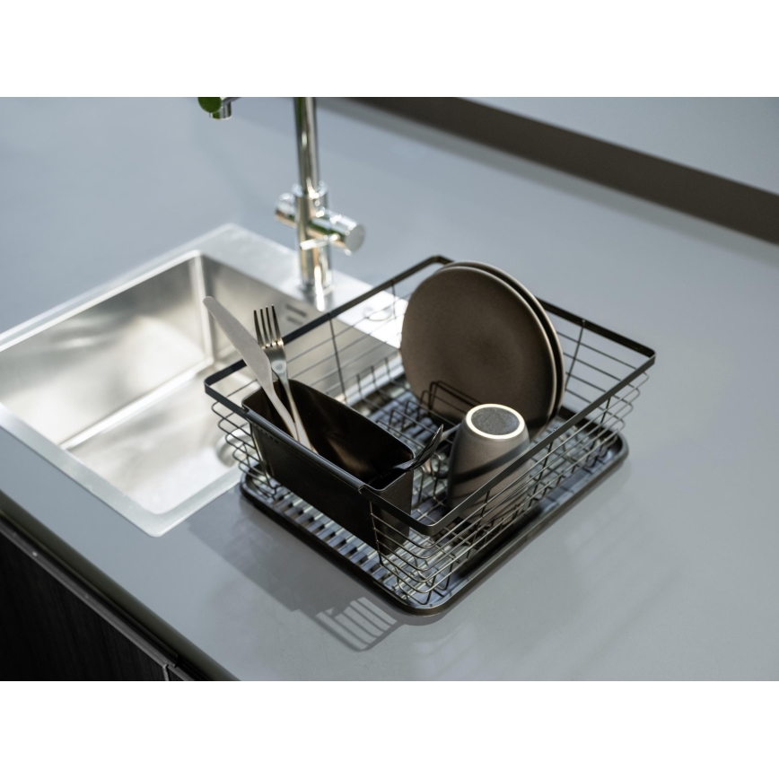 WENKO 54766100 - Scurgător pentru vase Black Outdoor Kitchen, 36 x 30 cm, negru/negru