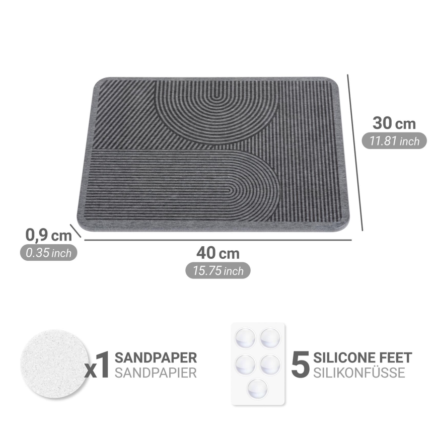 WENKO 54955100 - Covoraș de scurgere DAMON 40x30 cm diatomită/gri