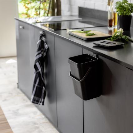 WENKO 55027100 - Coș de gunoi Black Outdoor Kitchen, 19 x 24 cm, negru/gri/transparent