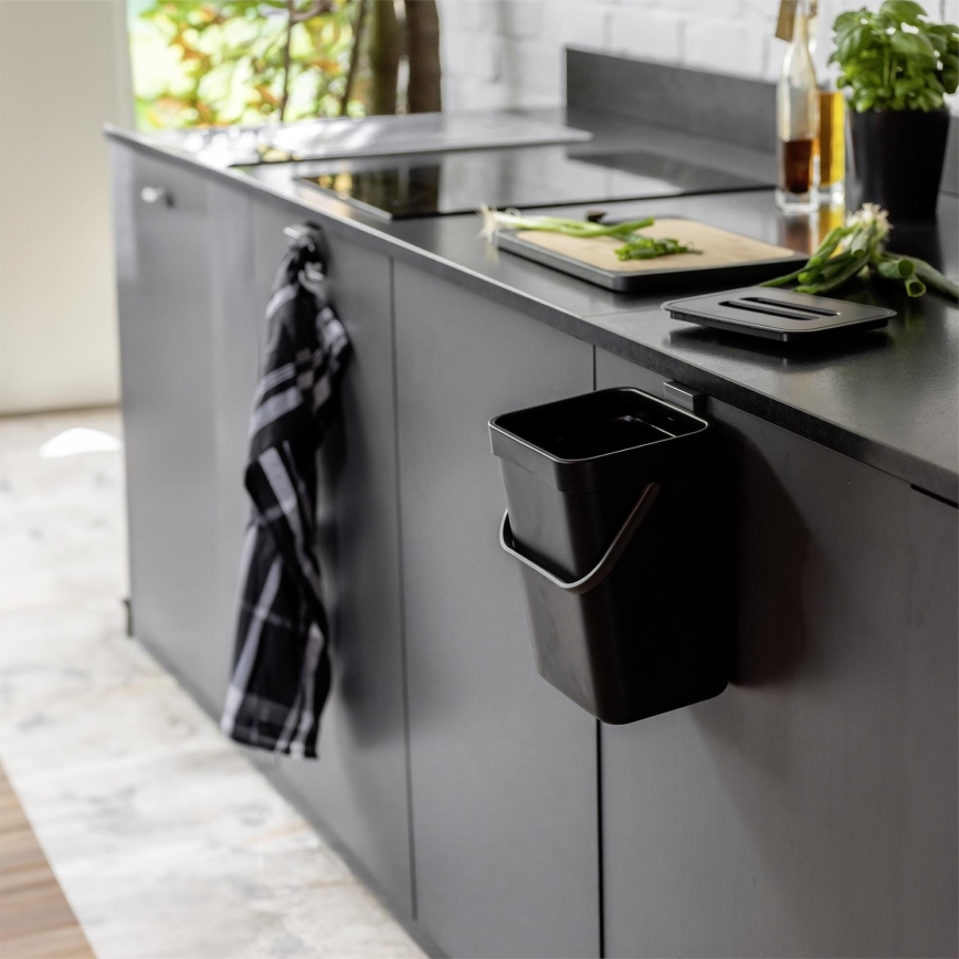 WENKO 55027100 - Coș de gunoi Black Outdoor Kitchen, 19 x 24 cm, negru/gri/transparent