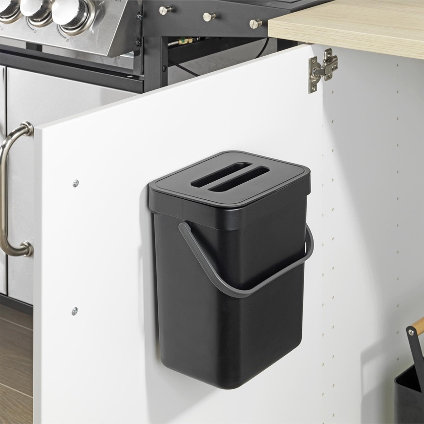 WENKO 55027100 - Coș de gunoi Black Outdoor Kitchen, 19 x 24 cm, negru/gri/transparent