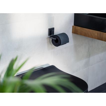 WENKO 71447800 - Suport pentru hârtie igienică VACUUM-LOC QUADRO ED, 14 x 11 cm, negru