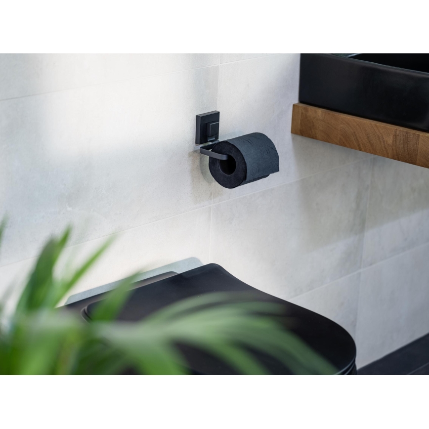 WENKO 71447800 - Suport pentru hârtie igienică VACUUM-LOC QUADRO ED, 14 x 11 cm, negru