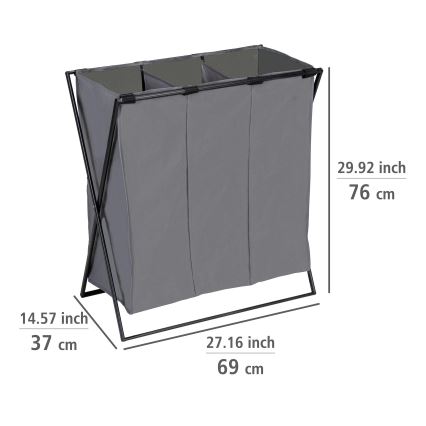 WENKO Coș de rufe TRIO, 69 x 76 cm, gri/negru - 71297800