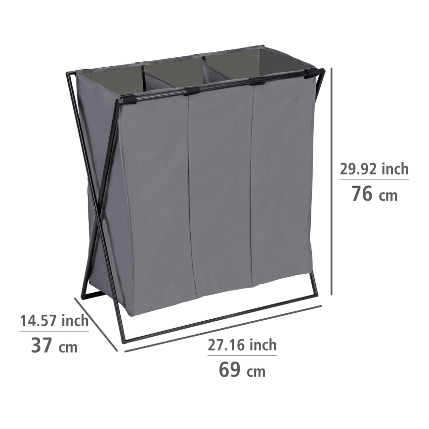 WENKO Coș de rufe TRIO, 69 x 76 cm, gri/negru - 71297800