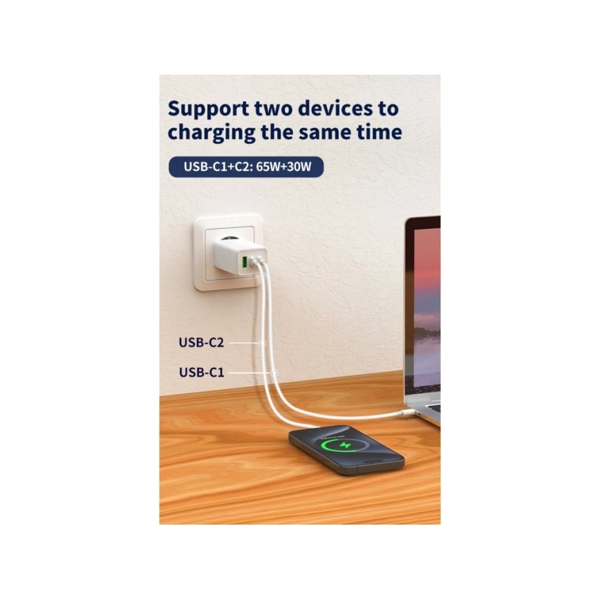 Winner Group - Adaptor de încărcare GaN 100W, 1 x USB-A + 2 x USB-C, alb