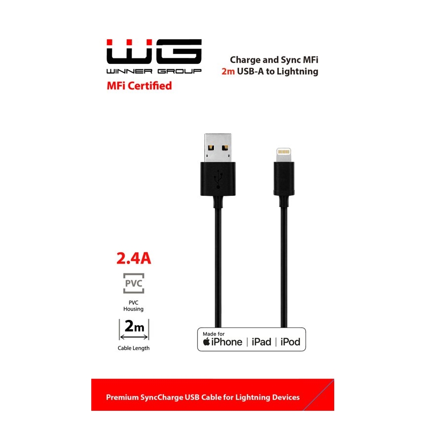 Winner Group - Cablu USB MFI Lightning / USB-A 2m negru